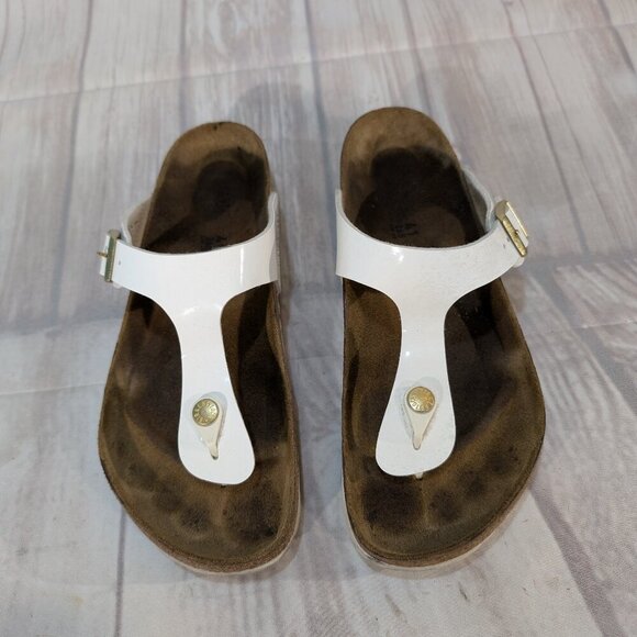 Birkenstock Gizeh White Patent Leather Thong Sandals - Women's Size 41 - Picture 1 of 7